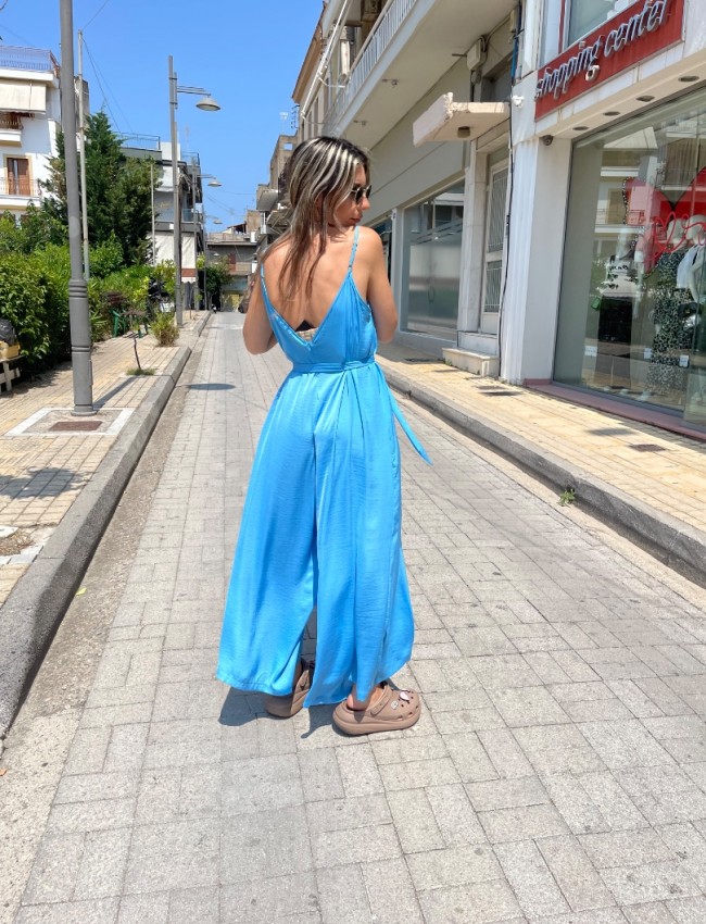 Σιελ αμάνικη satin touch ολόσωμη φόρμα, σε χαλαρή γραμμή, με λεπτές ρυθμιζόμενες  τιράντες και αποσπώμενη υφασμάτινη ζώνη Innocent
