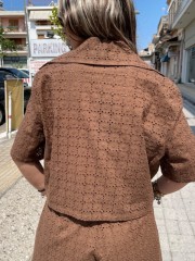 Καφέ κοντομάνικο broderie πουκάμισο σε τετράγωνη γραμμή innocent 