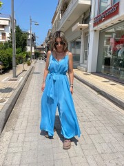 Σιελ αμάνικη satin touch ολόσωμη φόρμα, σε χαλαρή γραμμή, με λεπτές ρυθμιζόμενες  τιράντες και αποσπώμενη υφασμάτινη ζώνη Innocent