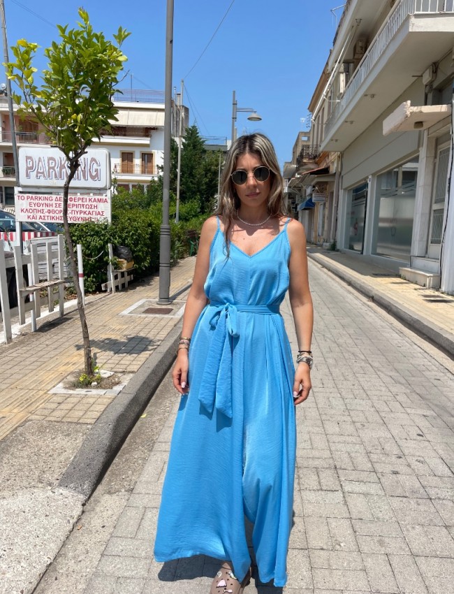 Σιελ αμάνικη satin touch ολόσωμη φόρμα, σε χαλαρή γραμμή, με λεπτές ρυθμιζόμενες  τιράντες και αποσπώμενη υφασμάτινη ζώνη Innocent