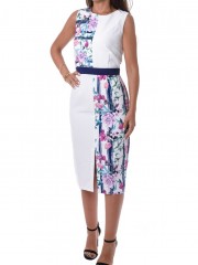 Λευκό floral printed midi αμάνικο φόρεμα Little Mistress
