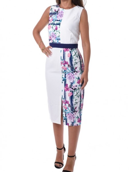 Λευκό floral printed midi αμάνικο φόρεμα Little Mistress