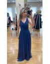 Μπλε navy lurex αμάνικο maxi φόρεμα σε κλος γραμμή με κρουαζέ μπούστο, χοντρή τιράντα και φαρδιά μπάσκα στη μέση  Mikael