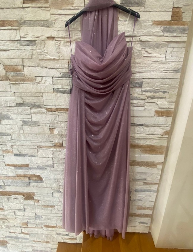 Λιλά lurex αμάνικο maxi φόρεμα με ιδιαίτερο μπούστο Mikael