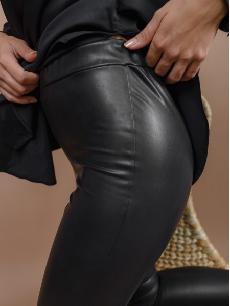 Μαύρο ψηλόμεσο faux-leather STATE παντελόνι-κολάν με εσωτερική επένδυση και λάστιχο στην μέση Mind Matter