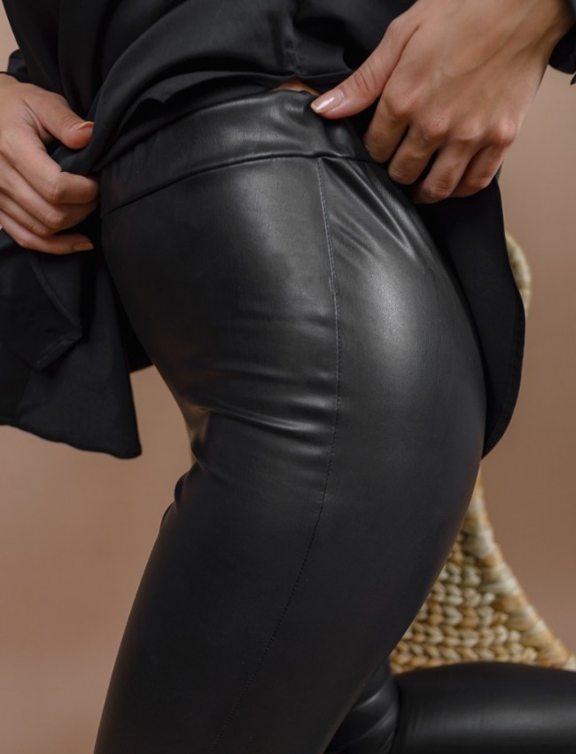 Μαύρο ψηλόμεσο faux-leather STATE παντελόνι-κολάν με εσωτερική επένδυση και λάστιχο στην μέση Mind Matter