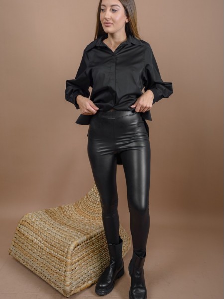 Μαύρο ψηλόμεσο faux-leather STATE παντελόνι-κολάν με εσωτερική επένδυση και λάστιχο στην μέση Mind Matter
