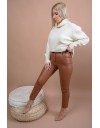 Ταμπά ψηλόμεσο faux-leather FLAVIE παντελόνι σε στενή γραμμή, με μύτες στην μπάσκα, εσωτερικό κρυφό κούμπωμα και τετράγωνες τσέπες πίσω Mind Matter