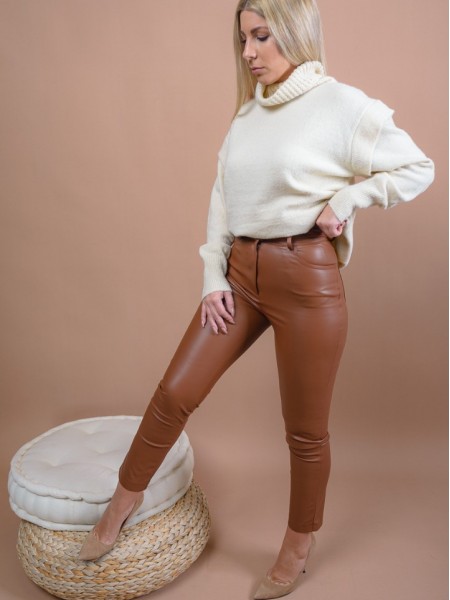Ταμπά ψηλόμεσο faux-leather FLAVIE παντελόνι σε στενή γραμμή, με μύτες στην μπάσκα, εσωτερικό κρυφό κούμπωμα και τετράγωνες τσέπες πίσω Mind Matter