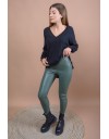 Χακί ψηλόμεσο faux-leather STATE παντελόνι-κολάν με εσωτερική επένδυση και λάστιχο στην μέση Mind Matter 