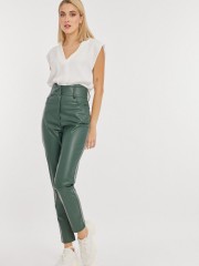 Πράσινο ψηλόμεσο faux-leather FLAVIE παντελόνι σε στενή γραμμή, με μύτες στην μπάσκα, εσωτερικό κρυφό κούμπωμα και τετράγωνες τσέπες πίσω Mind Matter