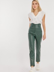 Πράσινο ψηλόμεσο faux-leather FLAVIE παντελόνι σε στενή γραμμή, με μύτες στην μπάσκα, εσωτερικό κρυφό κούμπωμα και τετράγωνες τσέπες πίσω Mind Matter