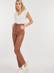 Ταμπά ψηλόμεσο faux-leather FLAVIE παντελόνι σε στενή γραμμή, με μύτες στην μπάσκα, εσωτερικό κρυφό κούμπωμα και τετράγωνες τσέπες πίσω Mind Matter