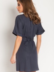 Μπλε Robin κοντομάνικο κοντό shirt-look φόρεμα με εξωτερικές μπροστινές τσέπες και αποσπώμενη ζώνη στην μέση Mind Matter