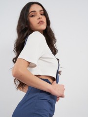 Μπλε τύπου jean RUMOR σαλόπετα με διακοσμητικά εξώγαζα, μπροστινές τσέπες, μικρά βολάν στα πλαϊνά και ιδιαίτερα κουμπιά μπροστά Mind Matter