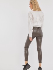 Χακί ψηλόμεσο faux-leather STATE παντελόνι-κολάν με εσωτερική επένδυση και λάστιχο στην μέση Mind Matter 