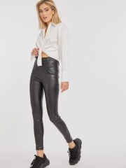 Μαύρο ψηλόμεσο faux-leather STATE παντελόνι-κολάν με εσωτερική επένδυση και λάστιχο στην μέση Mind Matter