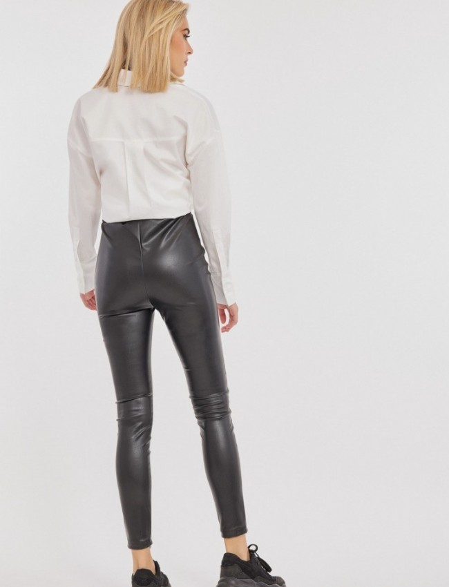 Μαύρο ψηλόμεσο faux-leather STATE παντελόνι-κολάν με εσωτερική επένδυση και λάστιχο στην μέση Mind Matter