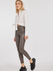 Χακί ψηλόμεσο faux-leather STATE παντελόνι-κολάν με εσωτερική επένδυση και λάστιχο στην μέση Mind Matter 