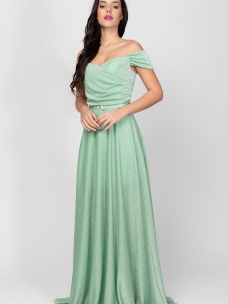 Πράσινο off shoulder maxi φόρεμα σε κλος γραμμή με αποσπώμενο ζωνάκι στη μέση και αποσπώμενες ρυθμιζόμενες τιράντες Personal