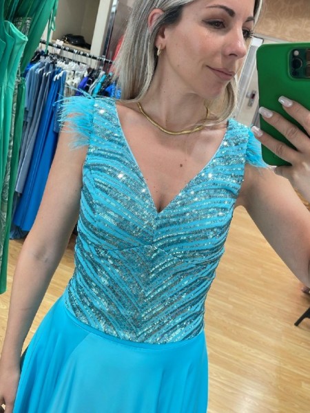 Γαλάζιο αμάνικο παγετένιο cropped top με μη αποσπώμενα πούπουλα Personal