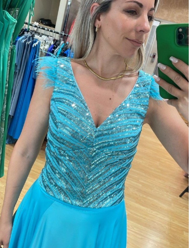 Γαλάζιο αμάνικο παγετένιο cropped top με μη αποσπώμενα πούπουλα Personal
