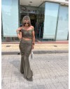 Λαδί ψηλόμεση ελαστική maxi Vivian φούστα, σε γοργονέ γραμμή και σούρες Be You