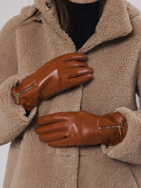 Ταμπά  real-leather γάντια με εξωτερικό χρυσό φερμουάρ Rino e Pelle