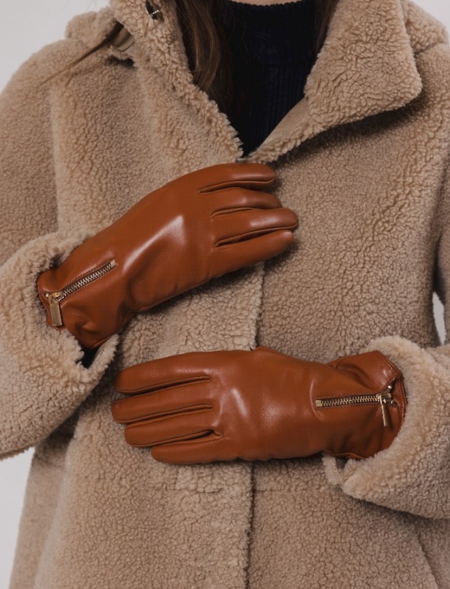 Ταμπά  real-leather γάντια με εξωτερικό χρυσό φερμουάρ Rino e Pelle