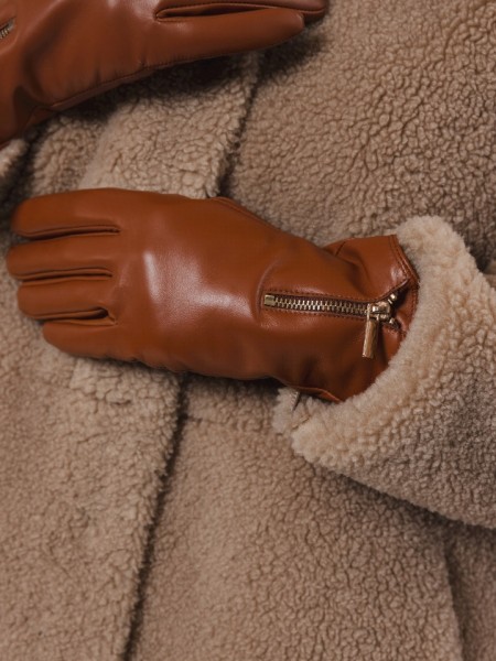 Ταμπά  real-leather γάντια με εξωτερικό χρυσό φερμουάρ Rino e Pelle