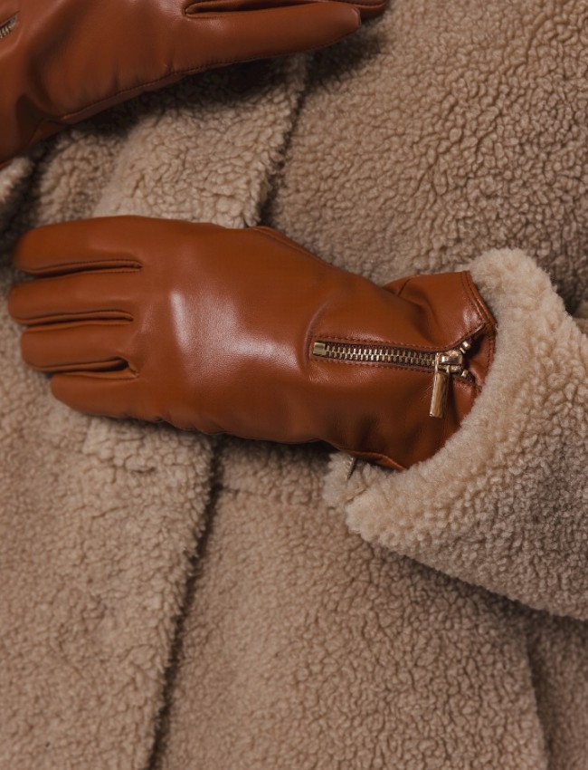Ταμπά  real-leather γάντια με εξωτερικό χρυσό φερμουάρ Rino e Pelle