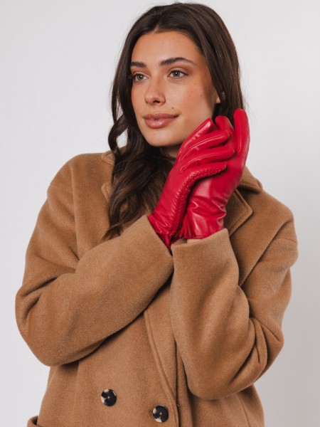 Μπορντώ real-leather γάντια με εξωτερική ραφή και φούντες Rino e Pelle