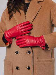 Μπορντώ real-leather γάντια με εξωτερική ραφή και φούντες Rino e Pelle