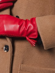 Μπορντώ real-leather γάντια με εξωτερική ραφή και φούντες Rino e Pelle