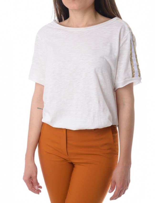 Λευκό t-shirt με παγιέτες στον ώμο Vener