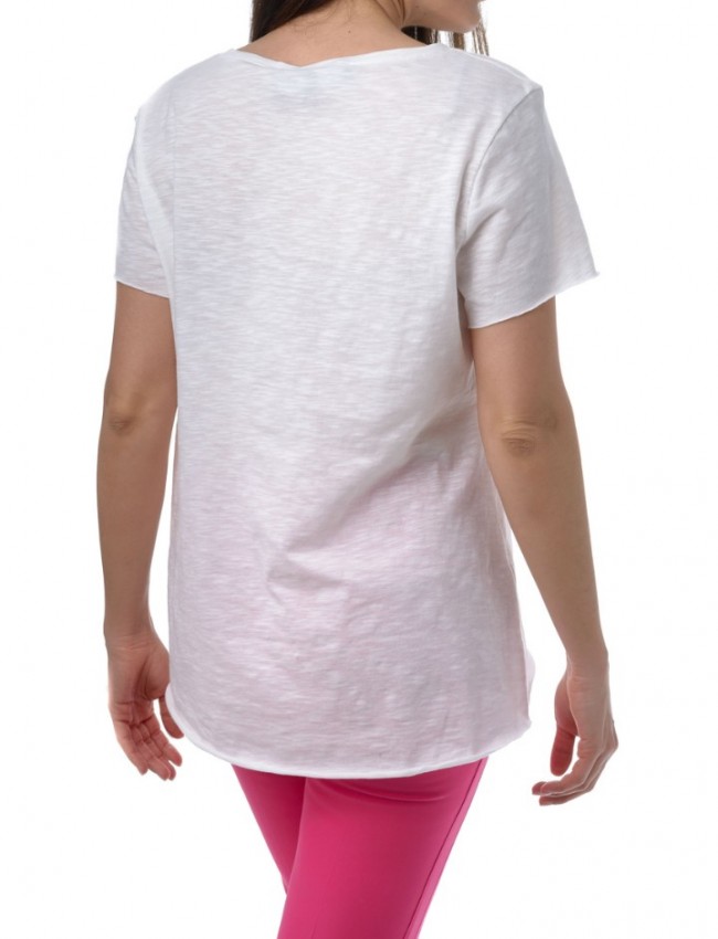 Λευκό t-shirt με τσεπάκι-παγιέτες Vener 