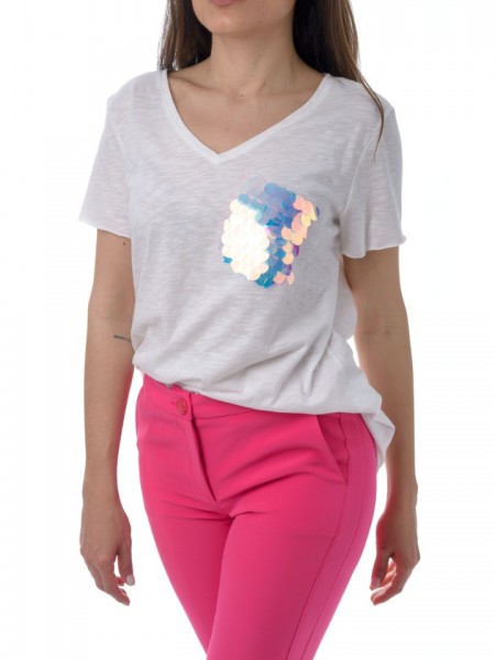 Λευκό t-shirt με τσεπάκι-παγιέτες Vener 