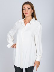 Εκρού μακρυμάνικο πουκάμισο σε ίσια γραμμή, πέτο γιακά, κρυφό κούμπωμα με κουμπιά κατά μήκος και γυριστή μανσέτα Vener