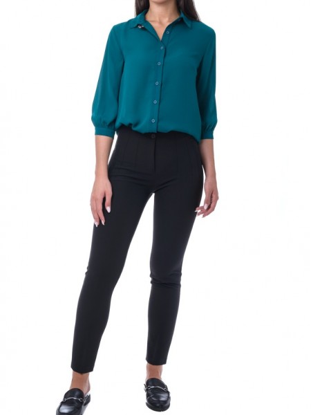 Μαύρο ψηλόμεσο παντελόνι slim-fit  με διακοσμητικά γαζιά Vener