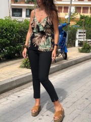 Μαύρο ψηλόμεσο στενό παντελόνι με φερμουάρ στο πλάι Vener