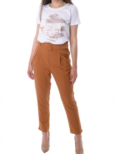 Ταμπά ψηλόμεσο παντελόνι loose fit με ζώνη White22